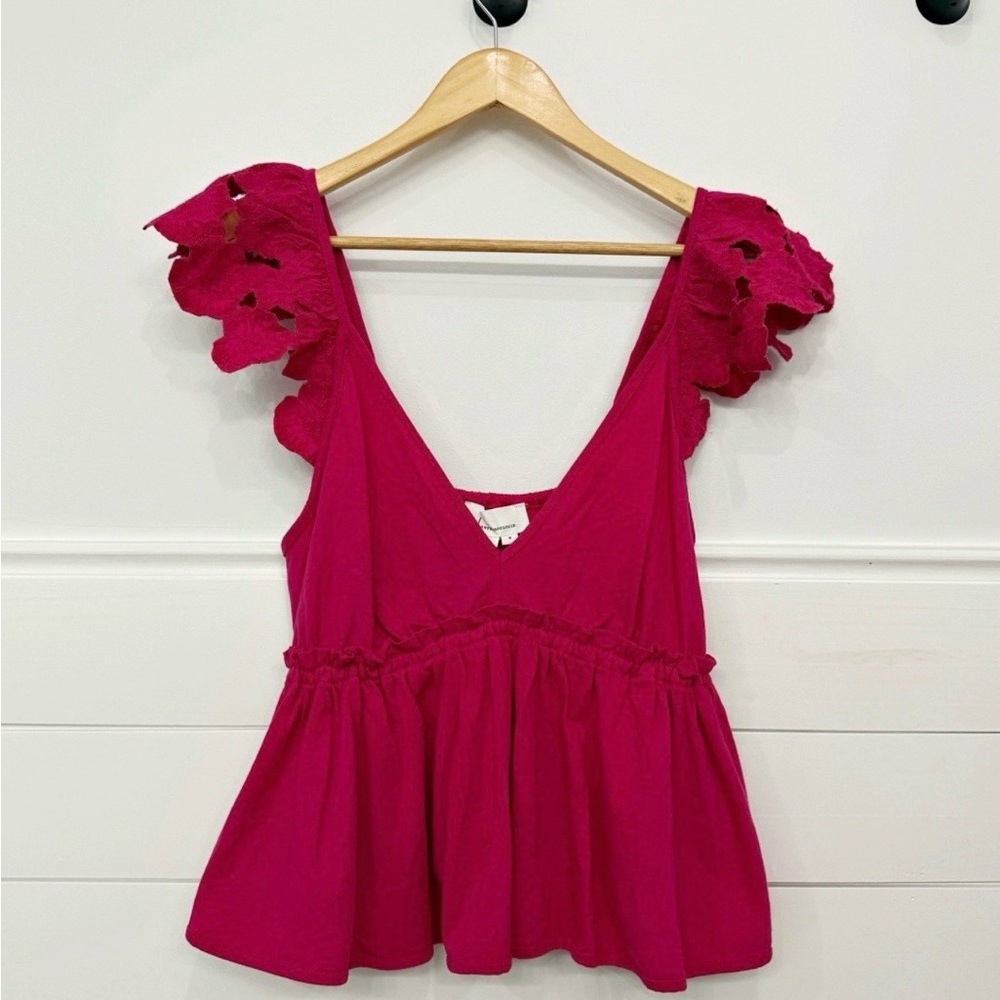 NWT Anthropologie Pink Ruffle Sleeve Peplum Tank Top - Women Size M